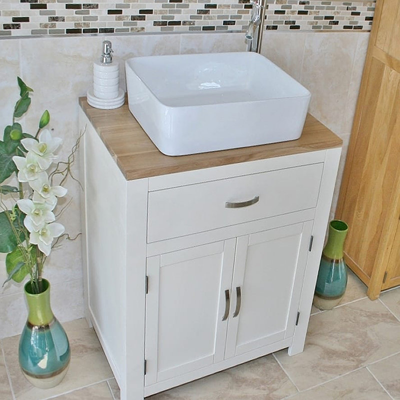 Jada 700mm Single Bathroom Vanity with Vessel Ceramic Basin, White