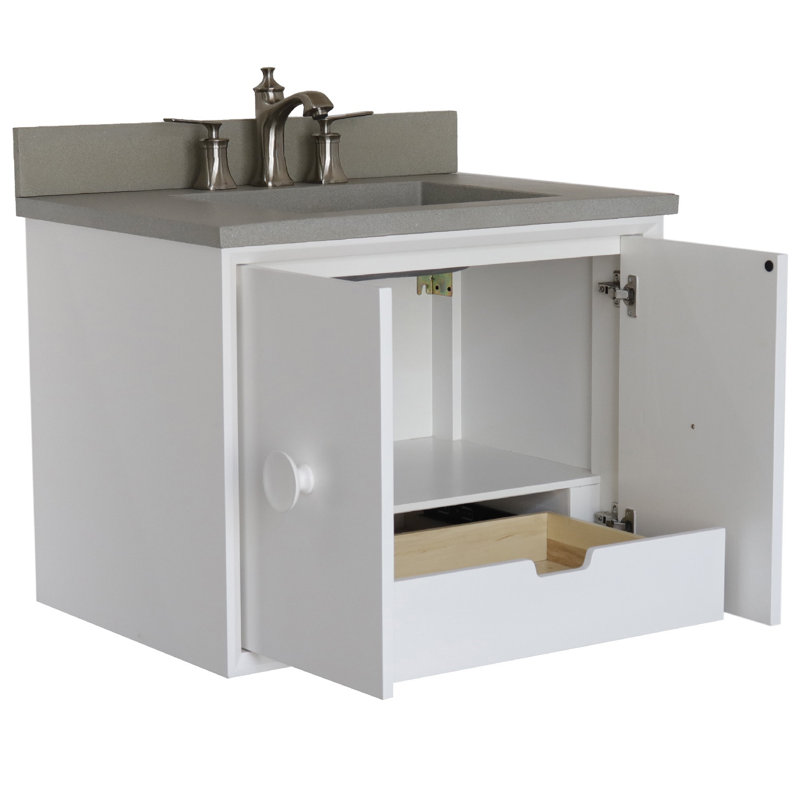 Ensemble de meuble-lavabo mural simple 31 po Crumley, Blanc, Gris