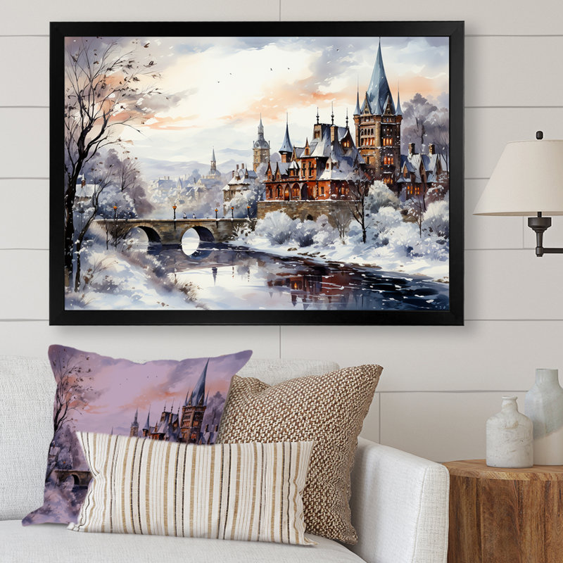 «Wonderful village Winter at Christmas III - Winter Landscape Large», art mural, Cadre d'angle fermé noir