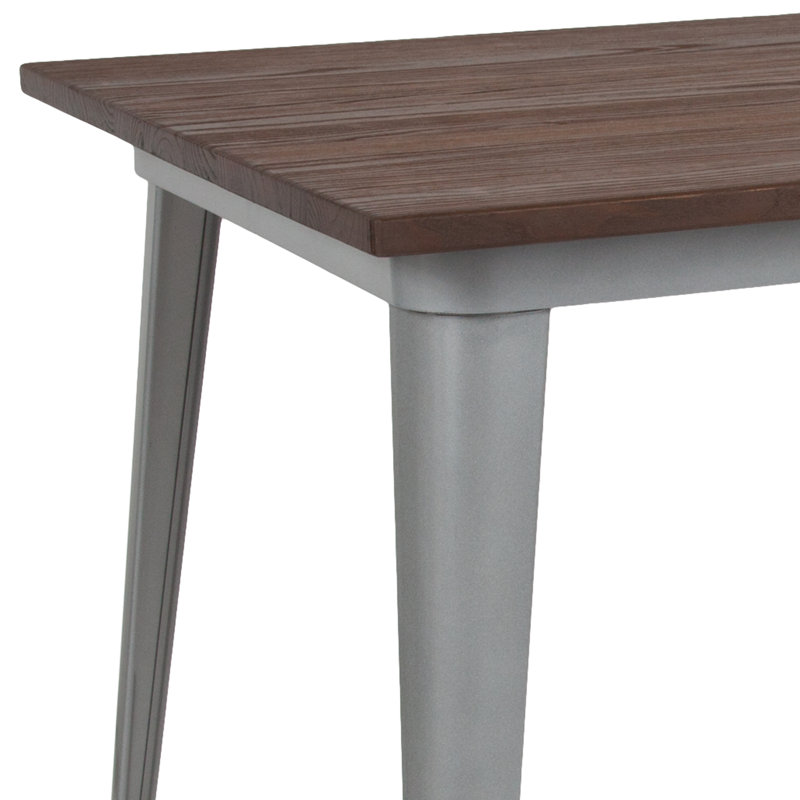 Table d'intérieur rectangulaire en métal avec plateau en bois rustique 30,25 po x 60 po Oxfordshire, Argent