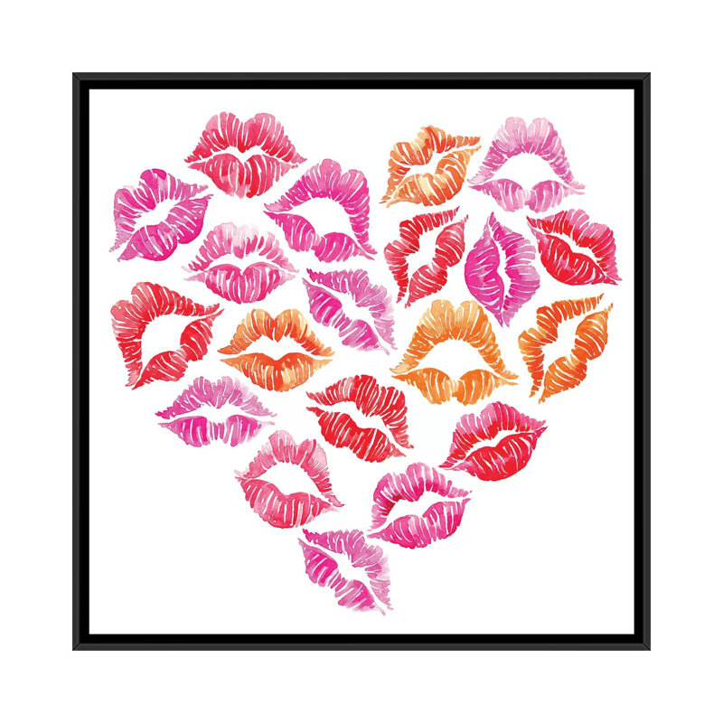 « baiser iii », impression sur toile tendue, H 18 po x l 18 po x P 1,5 po, Toile avec cadre noir, Pas de tapis