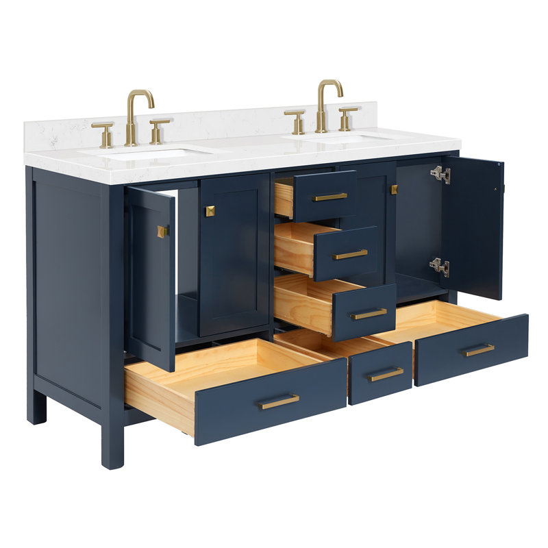 Ensemble de meuble-lavabo double 60 po , Bleu minuit / laiton satiné