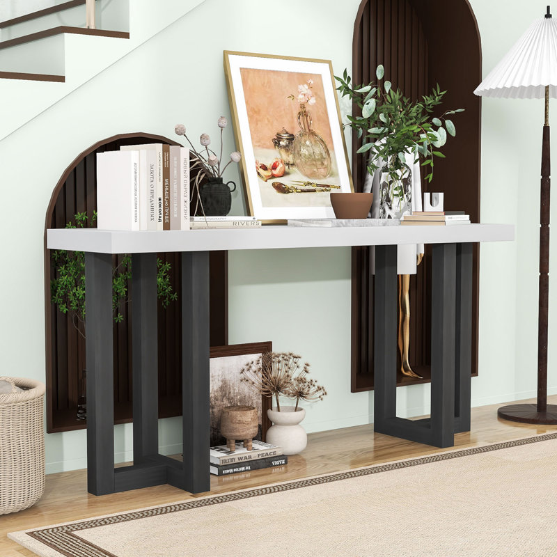 Console avec pieds en bois, Gris / Blanc