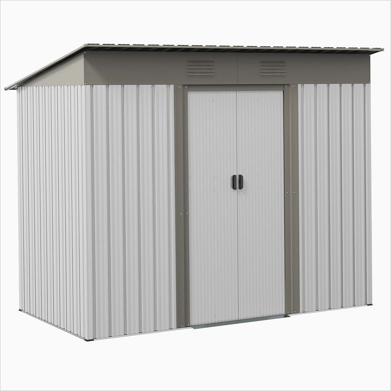 Remise de jardin en métal 7 'x 4' Lean To Garden, remise extérieure, porte-outils de jardin avec portes coulissantes doubles