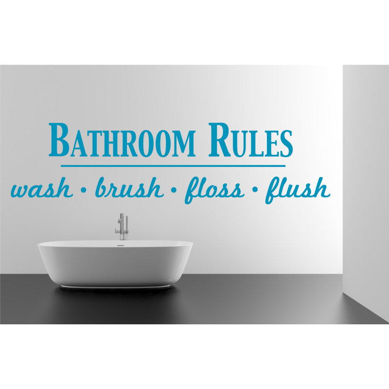 Décalcomanie murale règles de salle de bain, H 17 po x l 65 po x P 0,01 po, Bleu sarcelle