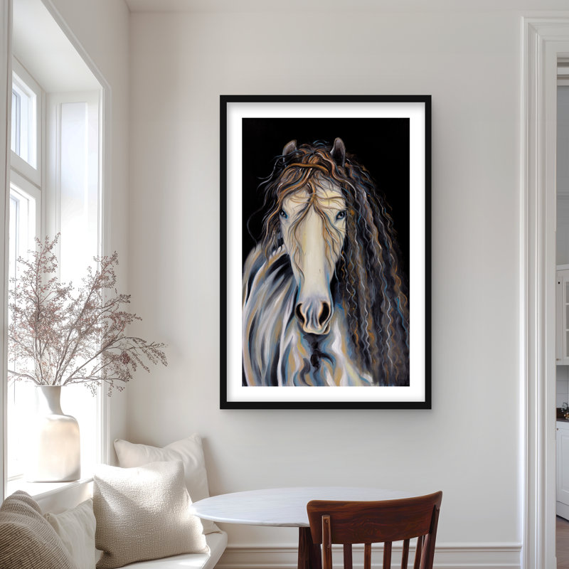 Cheval abstrait avec crinière bouclée - imprimé d'animaux de ferme noirs, H 36 po x l 24 po, Noir