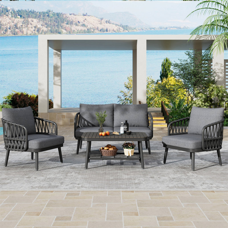 4-Piece Outdoor Patio Furniture Set, Gray, Black