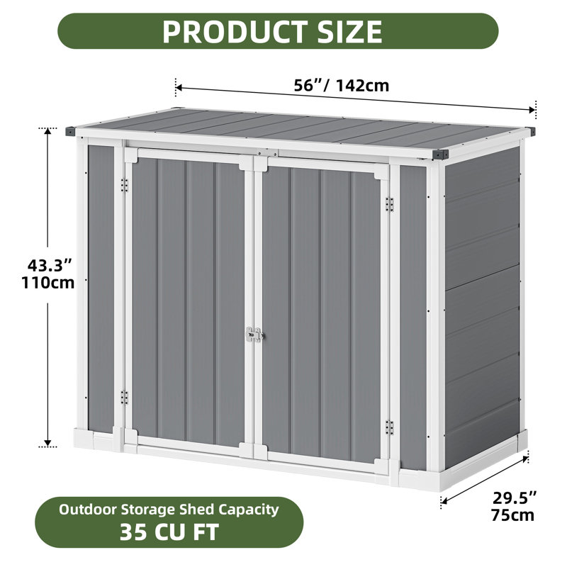 Edrosie Inc 35Cuft Resin Horizontal Outdoor Storage Shed
