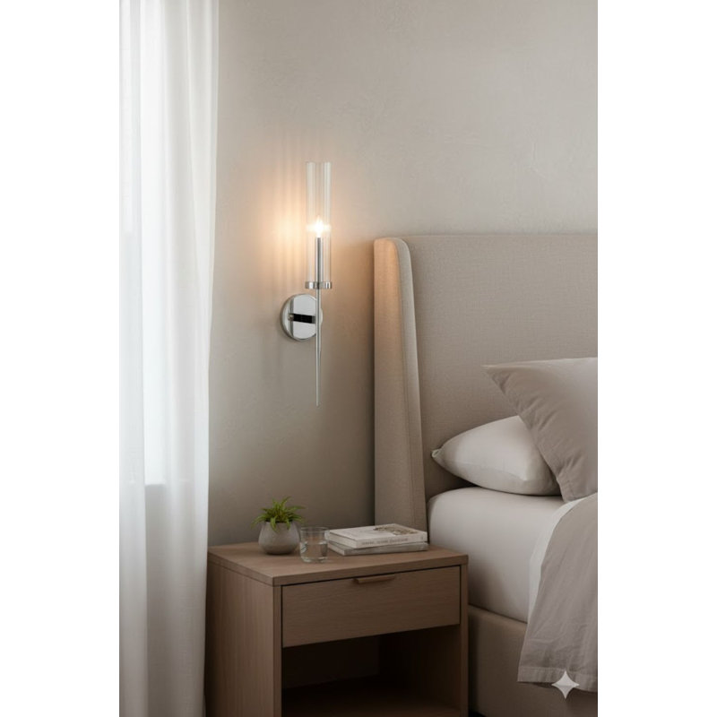 Modern 1 Light Glass Shade Wall Sconce, Chrome, 30" H x 6" W x 6" D