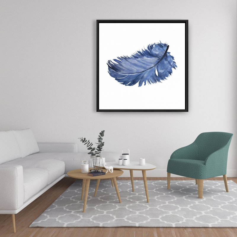 "Plume bleue aquarelle" sur toile