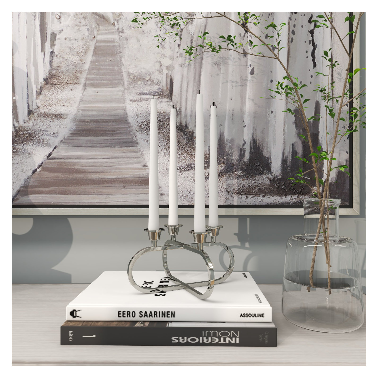 5.6" Aluminum Tabletop Candelabra, Silver