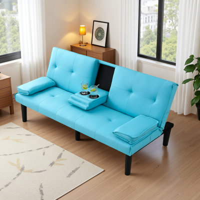 67" Faux Leather Upholstered Foldable Futon Sofa Bed by Latitude Run