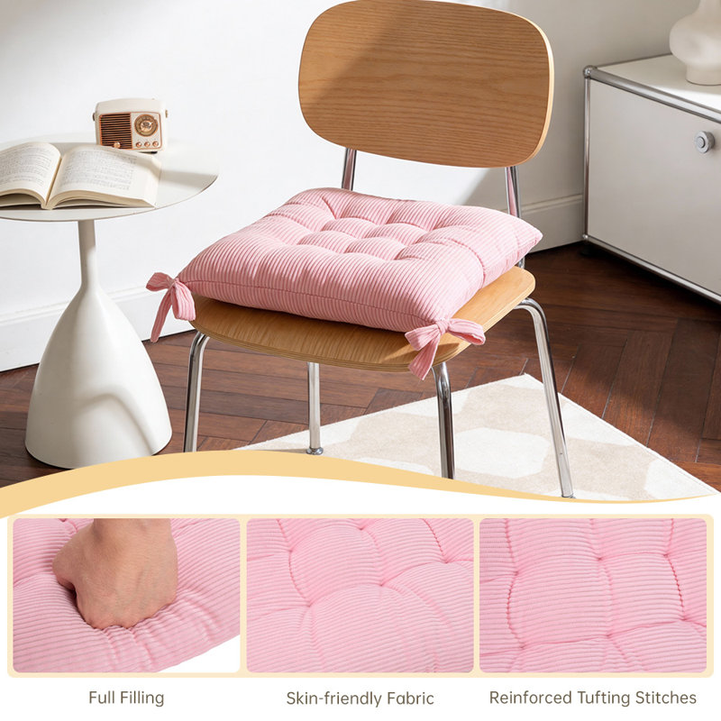 Set of 4 Comfortable Square Chair Cushions, Pink