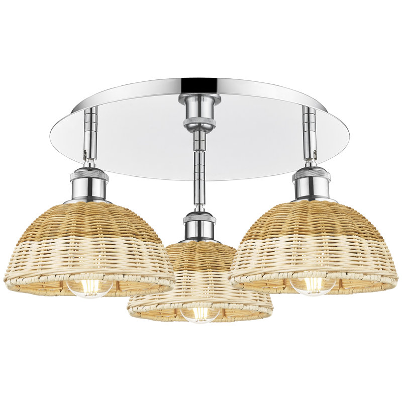 Ballston - Bristol Natural II - 3 Light 19" Flush Mount - Polished Chrome Finish - Natural Shade, Polished Chrome