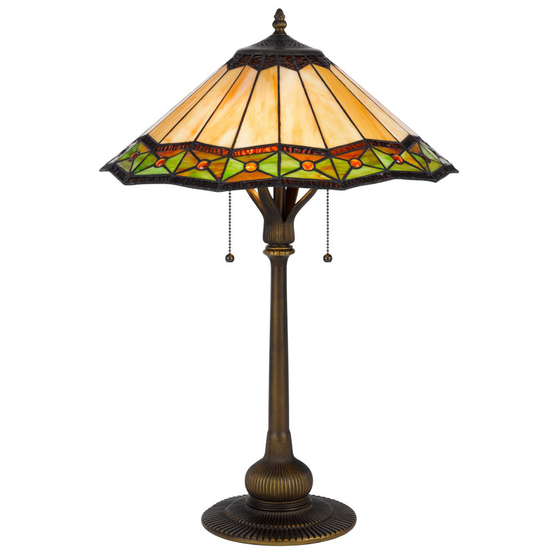 Lampe de table Dio de 62 po, vitrail coloré de style Tiffany, résine bronze