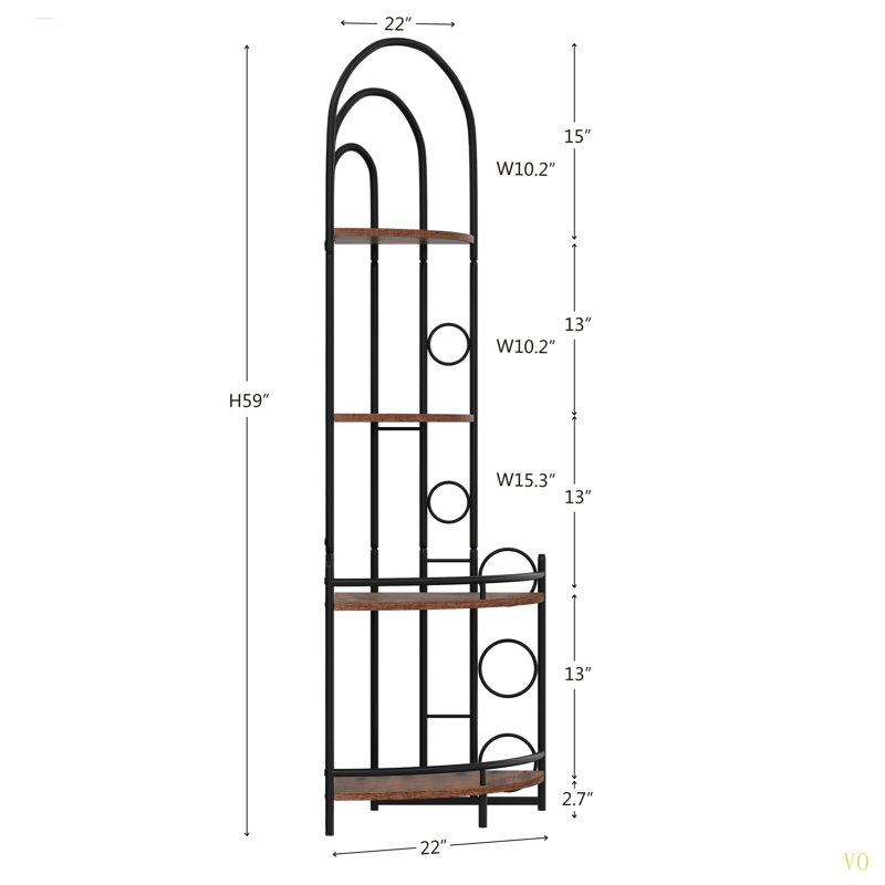 Bibliothèque de coin à 4 niveaux, style moderne, support pour plante avec structure en métal - rangement facile à assembler