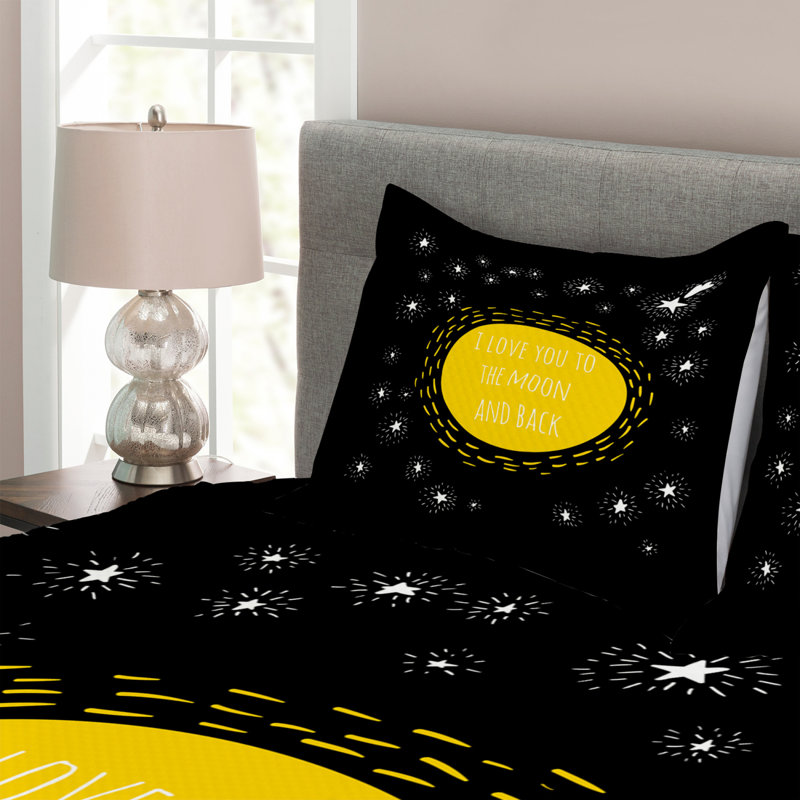 Accacia Black/Yellow Microfibre Bedspread Set, 220 x 264 cm