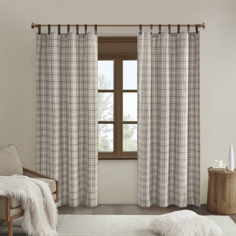 Panneau de rideau simple en similicuir à pattes avec doublure en molleton Anaheim, Brun, L 50 po x L 95 po
