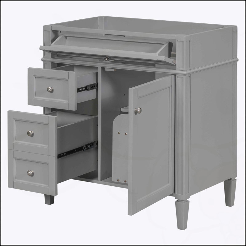 Modern 30'' Bathroom Vanity with 2 Drawers, Tip-out Drawer, and Adjustable Shelf for Efficient Storage, Grey