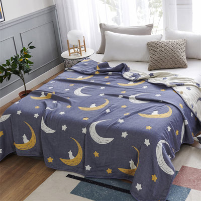 Blanket Reversible 100% Cotton 6 Layer Quilt Bed Blanket Soft Warm Throw Sofa Couch Toddler Kids Cartoon Travel Coverlet Sheet (Universe, Twin 56" X 76")