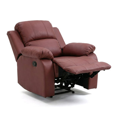 Red Semi PU & PVC Reclining Sofa - Breathable Leather, Solid Wood Frame, Adjustable Recliner With Ergonomic Lumbar Support, Scratch-Resistant Living Room Chair