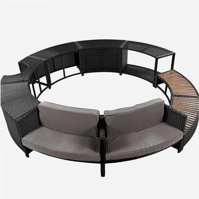 Spa Surround Spa Frame Patio Rattan Sofa Set with Storage Spaces, Mini Sofa and Comfortable Cushion for  Patio,Backyard, Grey