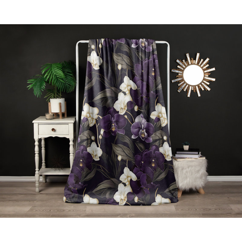 Jeté , L 68 po x L 80 po, Floral / abstrait, Mauve / Gris