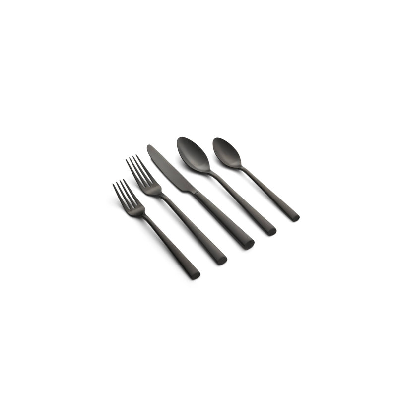 Cambridge Gilda Black Satin 20-Piece Flatware Set, Service For 4