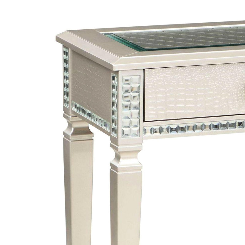 Transitional Storage Table With Jewel Encrusted Handles Rectangular Silver Square Knob And