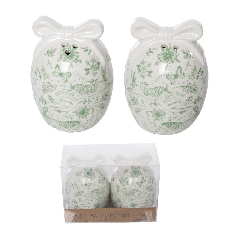 Ensemble salière et poivrière rustique en dolomite, œuf de Pâques