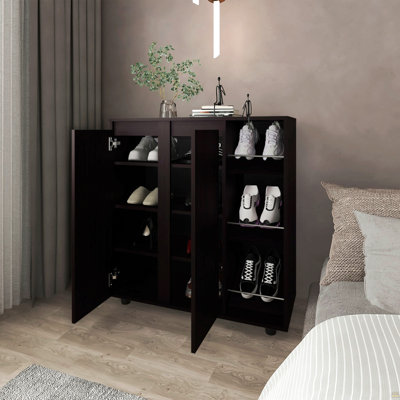 Houck Shoe Rack With 3 Side Tiers, Compact Storage For Shoes, Boots, And Accessories Organizer