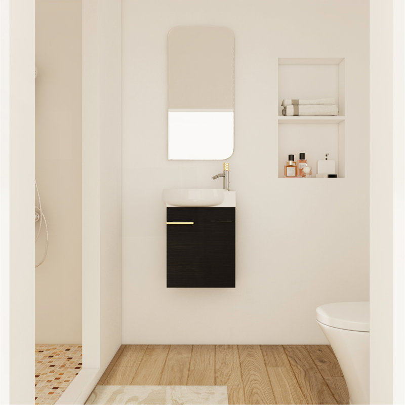 Meuble-lavabo à fermeture en douceur avec lavabo, 16 pouces pour petite salle de bain, Noir