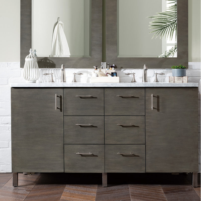 Metropolitan 60'' W Double Vanity, Silver Oak, Arctic Fall
