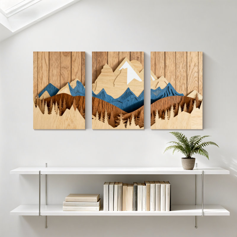 Landscape & Nature Mountain Range With Trees And Sky Set of 3 Canvas Wall Art Prints, 18" H x 36" W