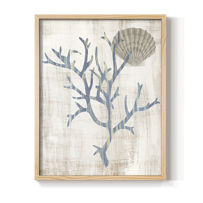 Reproduction encadrée de varech III - bois massif, H 21 po x l 17 po, Naturel