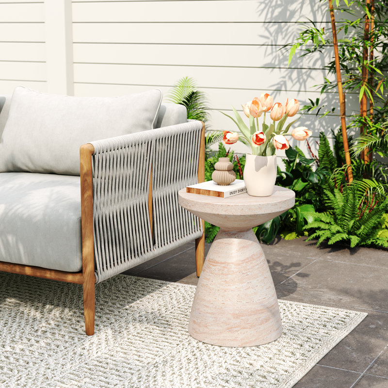  Table d'appoint d'extérieur légère, table d'appoint en finition de travertin pour patio, jardin ou salon