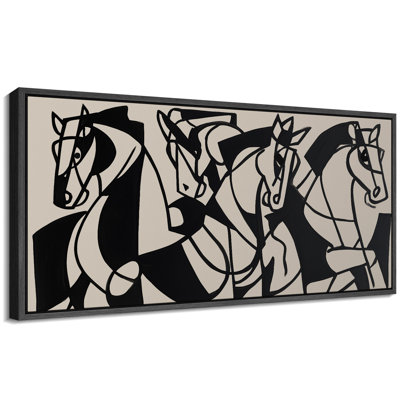 Modern Black and White Line Horse Portrait Contemporary Wall Decor Extra Large Pictures Framed Canvas Print Wall Art