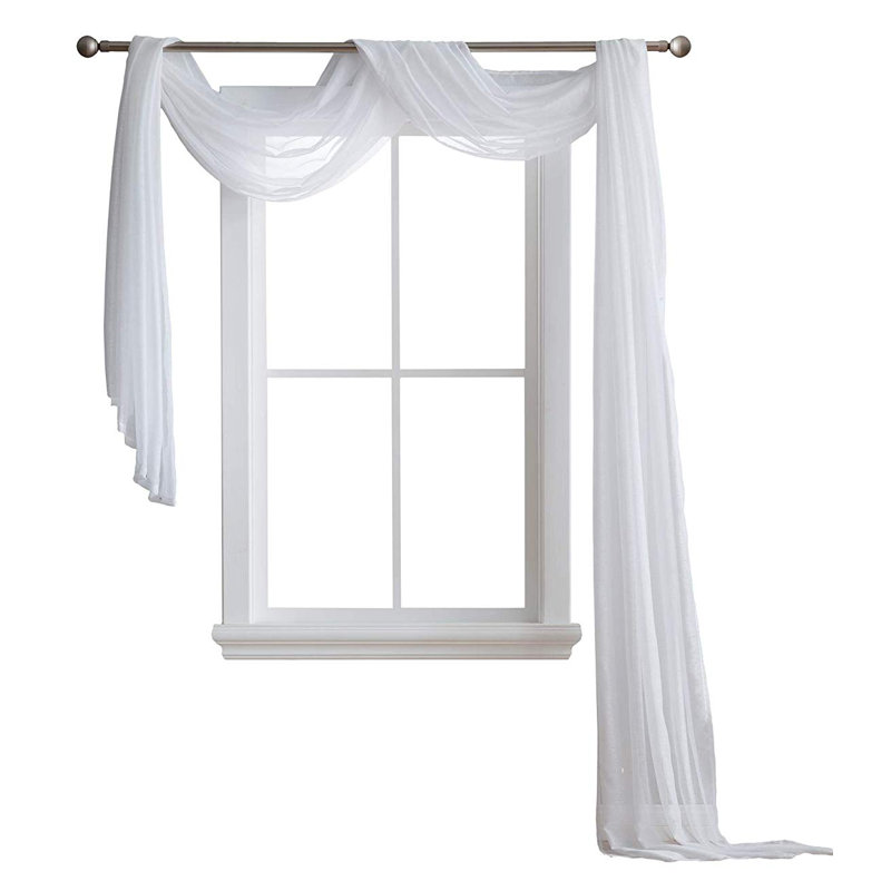 Karina Semi Sheer Window Scarf Single Panel, White, 54"W x 144"L