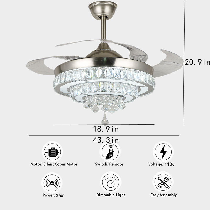 Ventilateur de plafond 42 po à 4 pales DEL avec télécommande et ensemble d'éclairage inclus Alexandrie