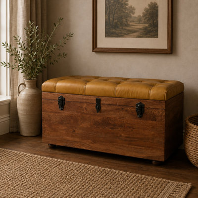 Buffalo Hide Caramel Storage Trunk