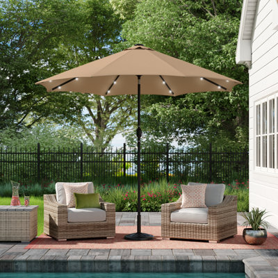 Yolanda 9' x 9' Solar Lighted Market Umbrella Outdoor Patio Umbrella