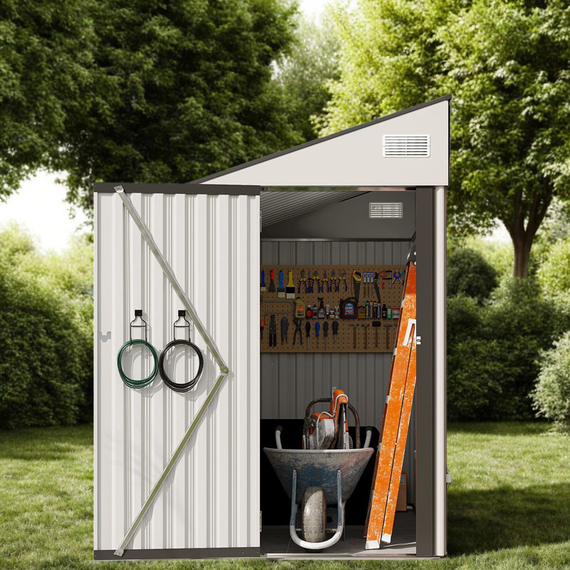 Remise spacieuse en métal 4 x 8 pi, moderne et adossée au rangement pour le jardin