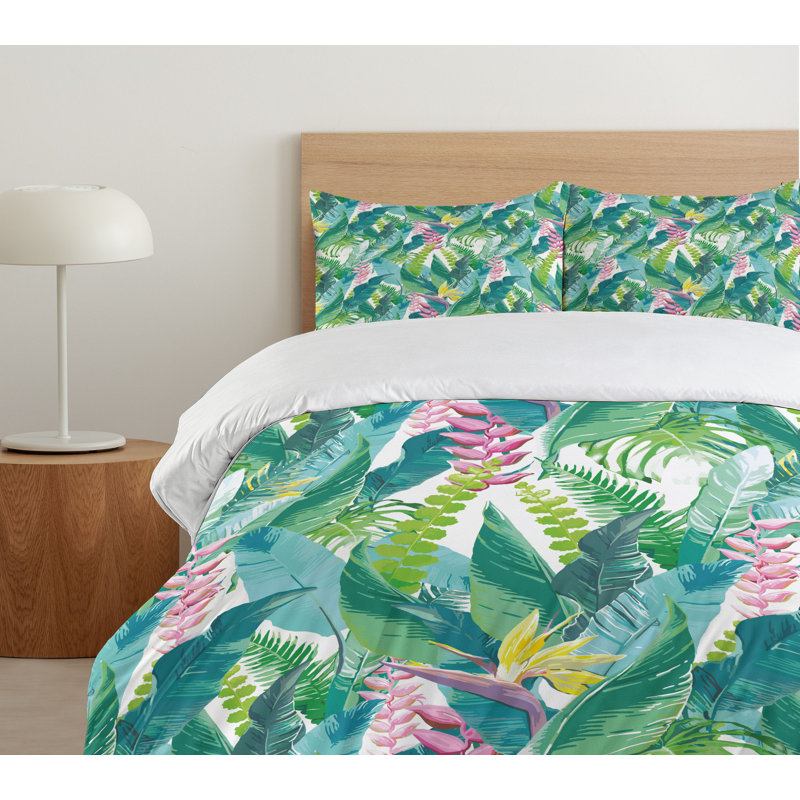 Ambesonne Leaf Summer Coastal Floral Duvet Cover Set