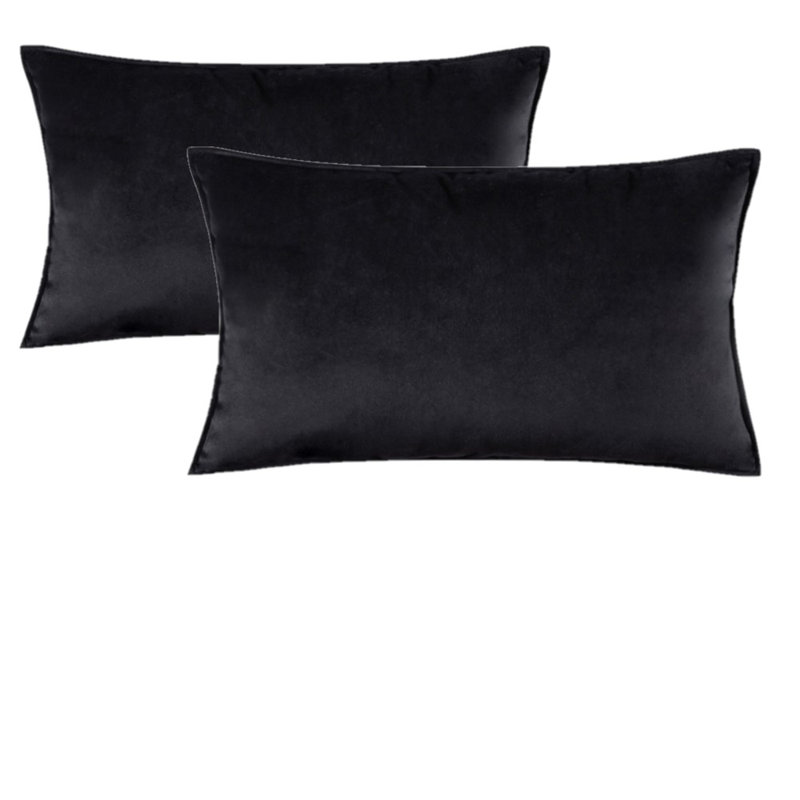  Housse de coussin carré en velours, Noir, Coton