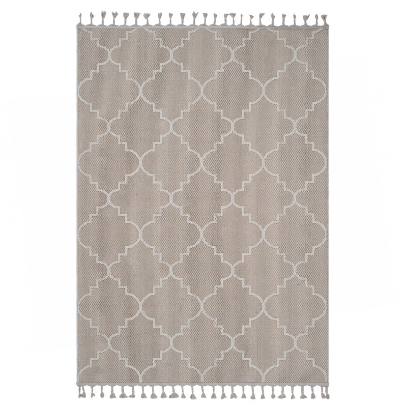 Collection Ivory /Trellis Indoor/Outdoor Area Rug, Rectangle 4' x 6'2"