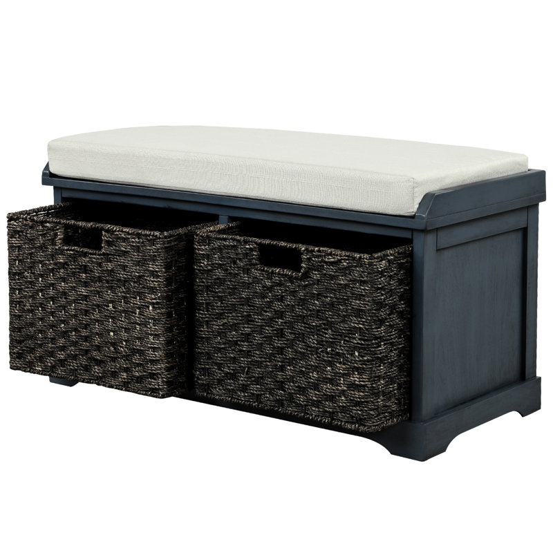 Banc de rangement à tiroir Clawson, Bleu marine antique