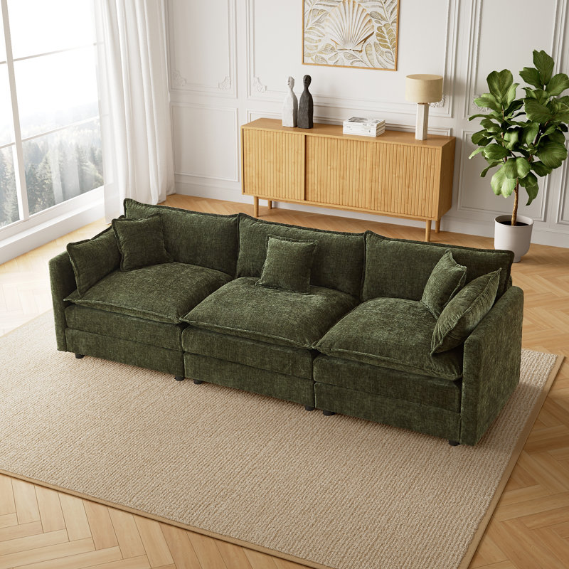 3 Seater Chenille Sofa, Green