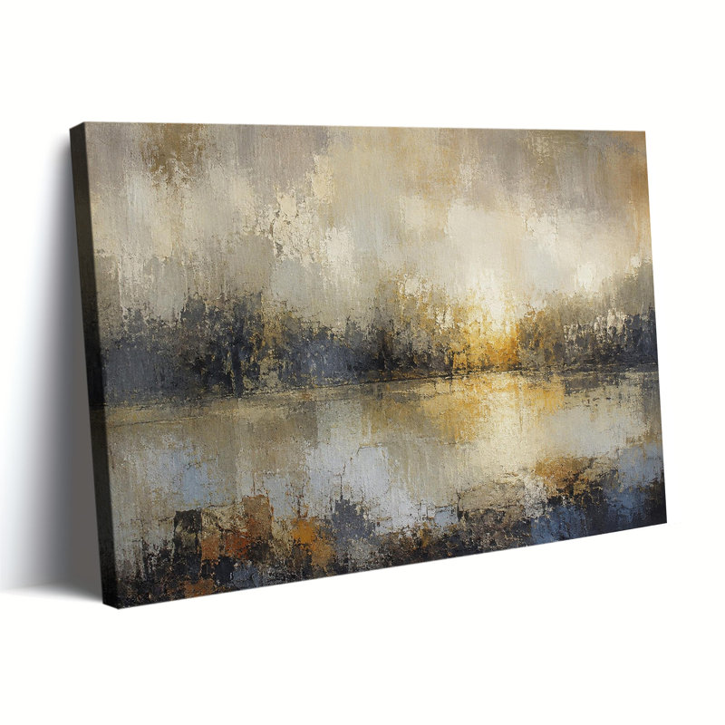 «Abstract Neutral Tone Lakeside Sunset», reproduction d'art sur toile tendue prête à être accrochée, 16x24in