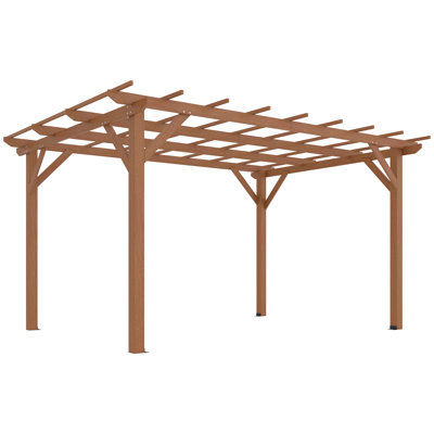 Pergola d'extérieur 10 pi x 13 pi, treillis de jardin en bois avec structure stable et ancrages en béton pour soutenir les plantes grimpantes, jardin, patio, cour, terrasse, brun foncé