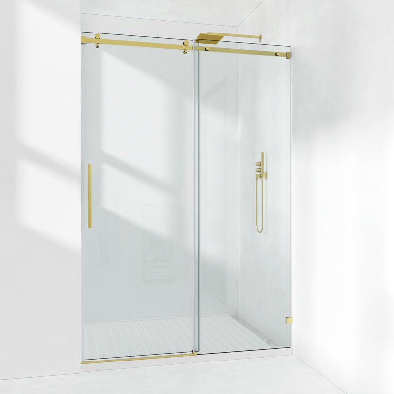 44-49" W x 72" H Frameless Single Sliding Shower Door with 3/8" (10mm) Clear Tempered Glass, Shatter-Resistant Film & Installation Hole Locator - Square Top Rail
